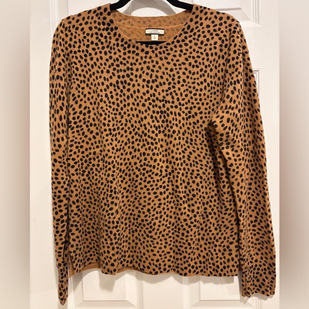 J.Crew 100% Cashmere Leopard Dot Crewneck Sweater Size Large